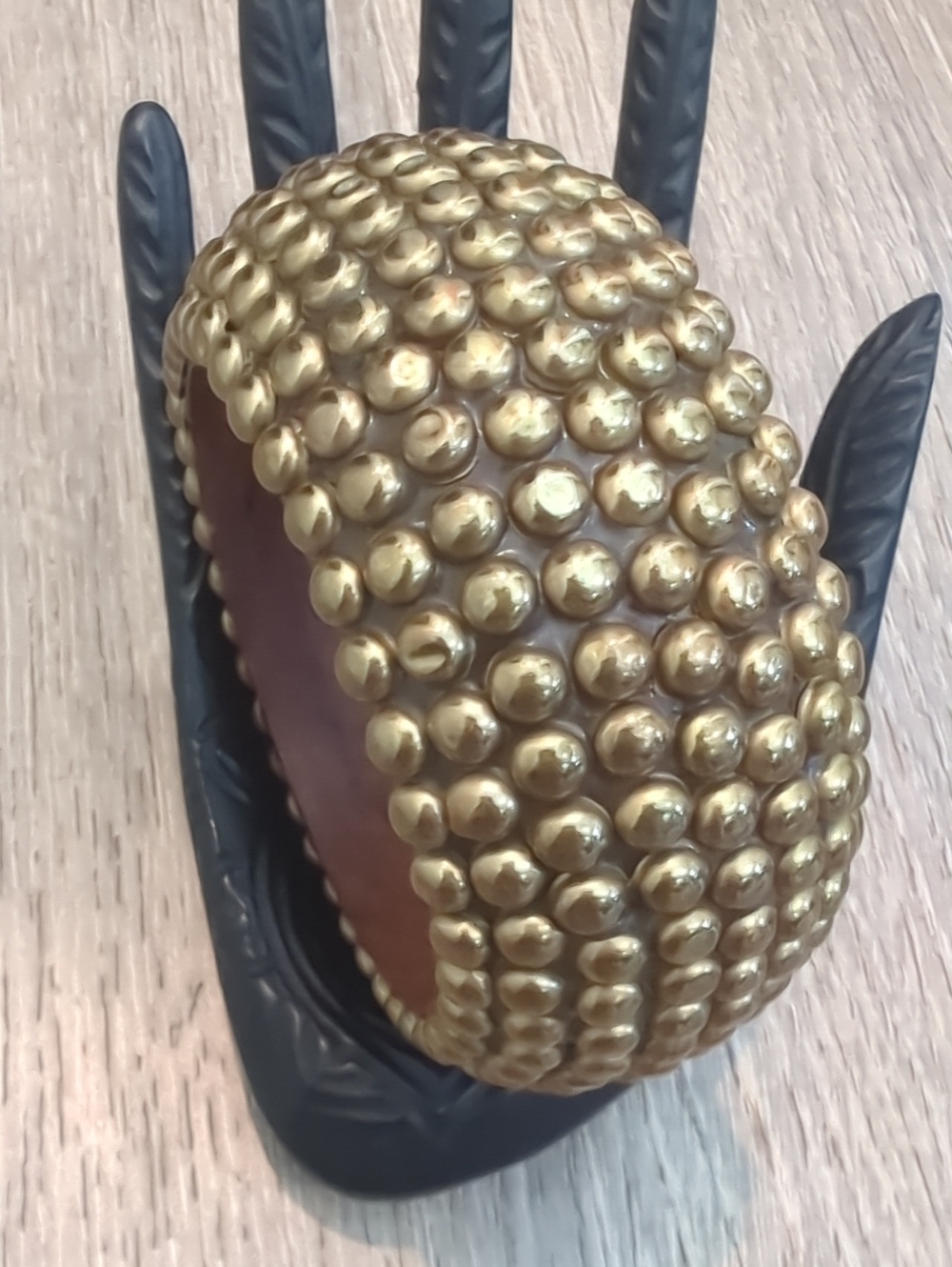 Vintage Brass Studded Wood Bangle Bracelet